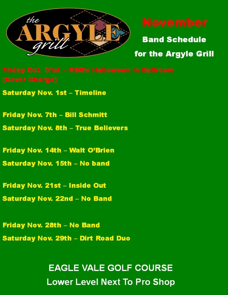 November Argyle Band Schedule