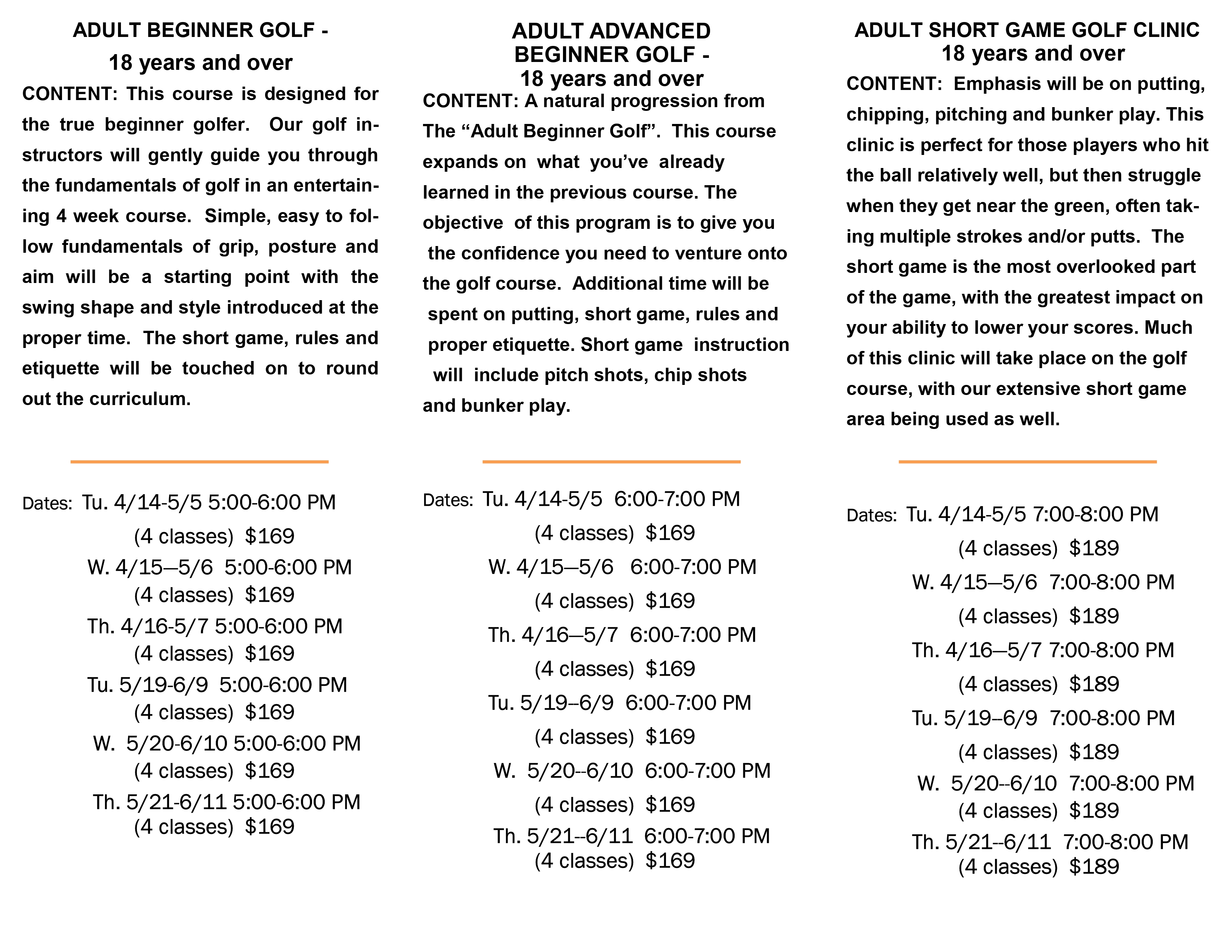 2026 Spring Adult Camps Brochure